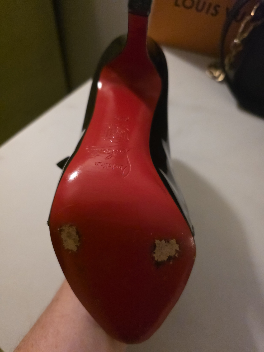 Christian Louboutin Black Patent High-Heel Loafer with Red Sole and Gold Zip - Picture 4 of 7